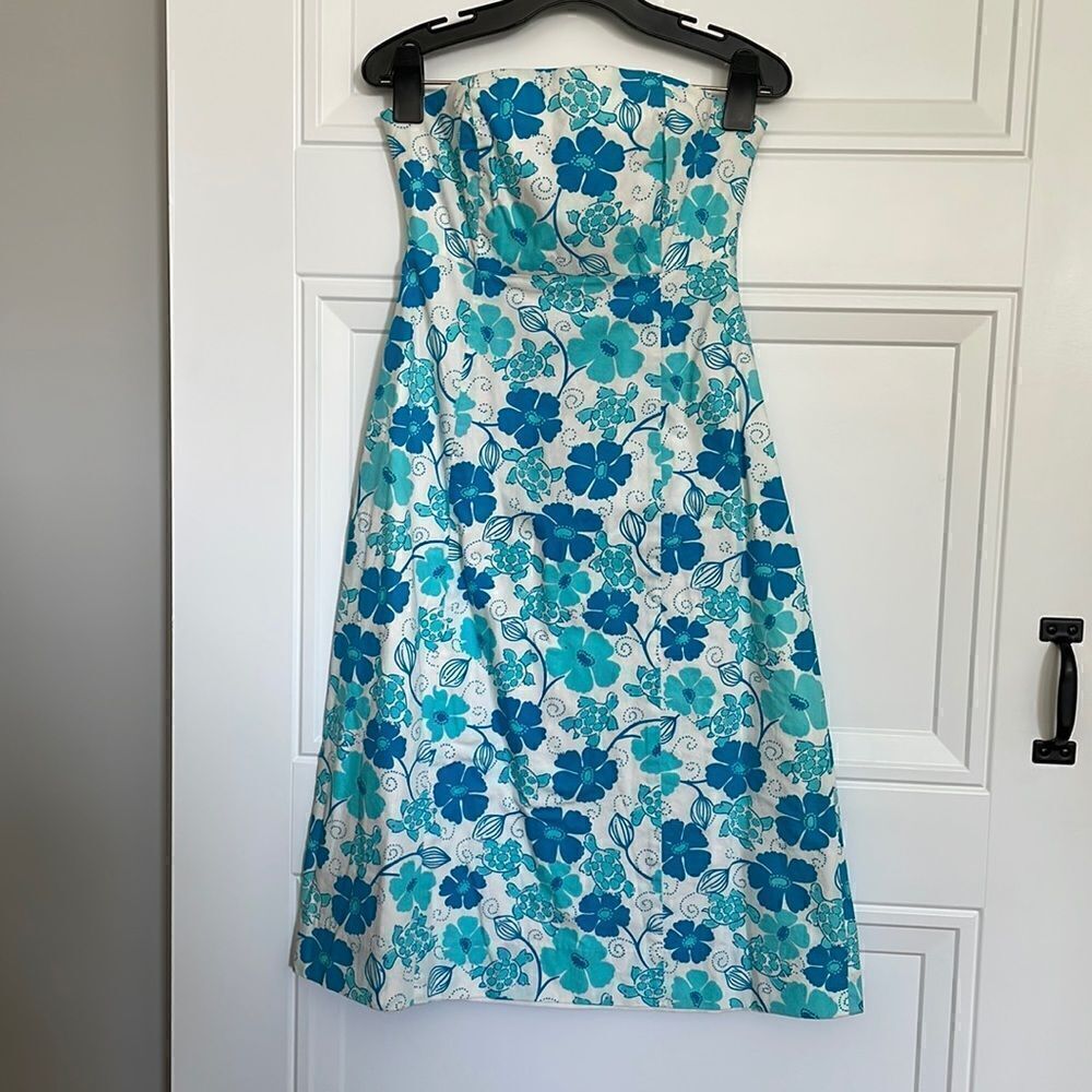 Classic Lilly Pulitzer Blue Floral Strapless Dress